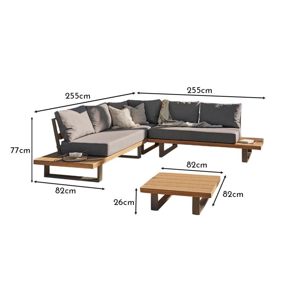 Shiva Garden Corner Sofa Set with Cream LED Premium Parasol - Grey - Laura James